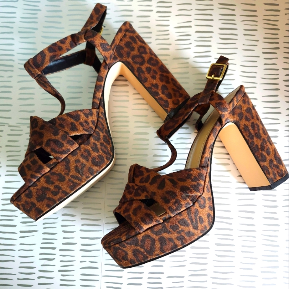 JustFab Tina Triple Strap Platform Sandal Leopard